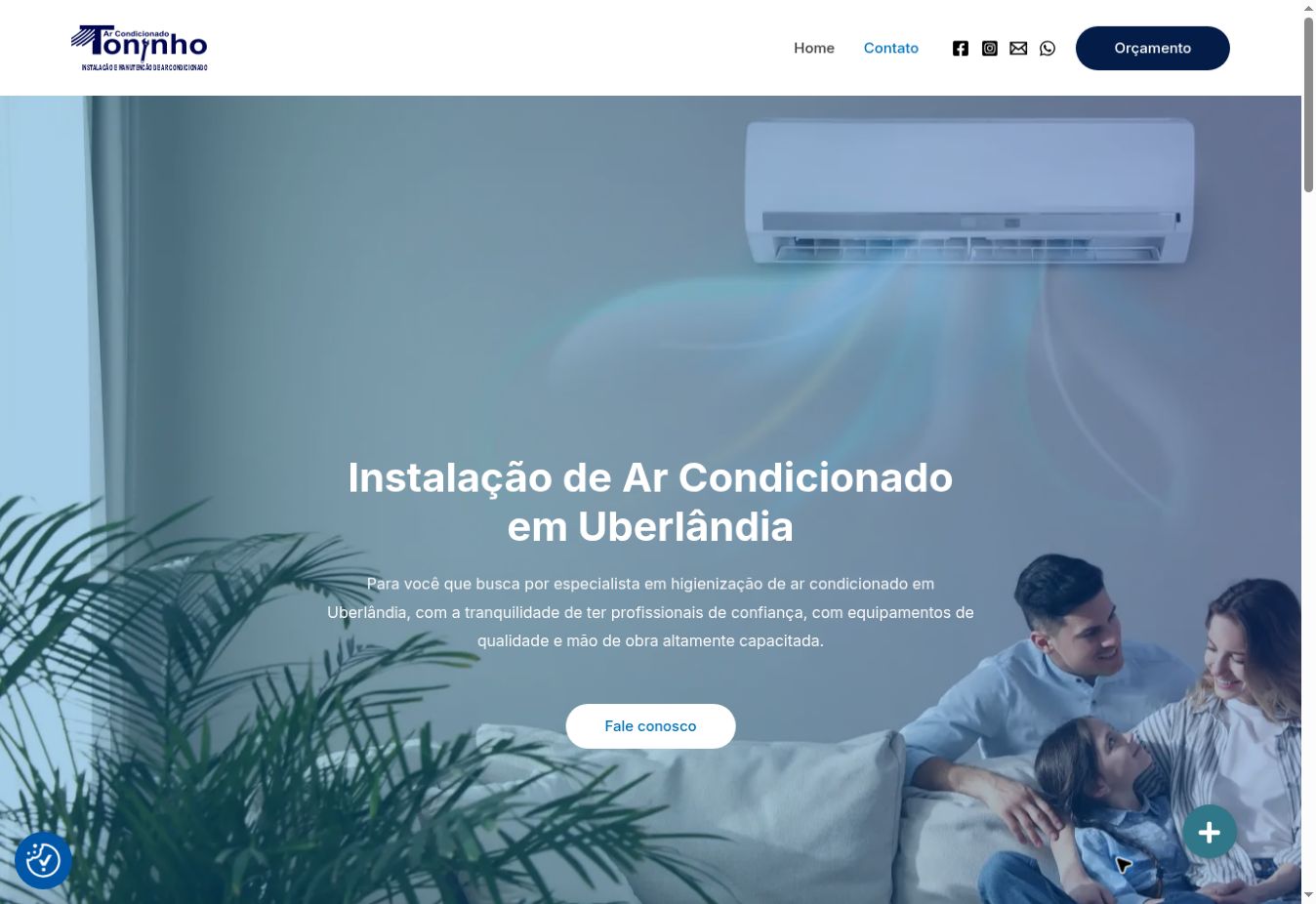 Página inicial do site Toninho Ar-Condicionado